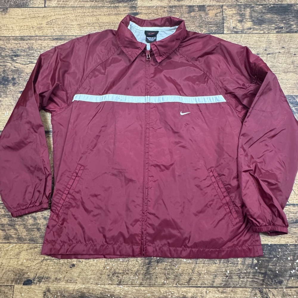 Nike Windbreaker Jacket Burgundy‎ Silver Stripe Lightweight M 8 10